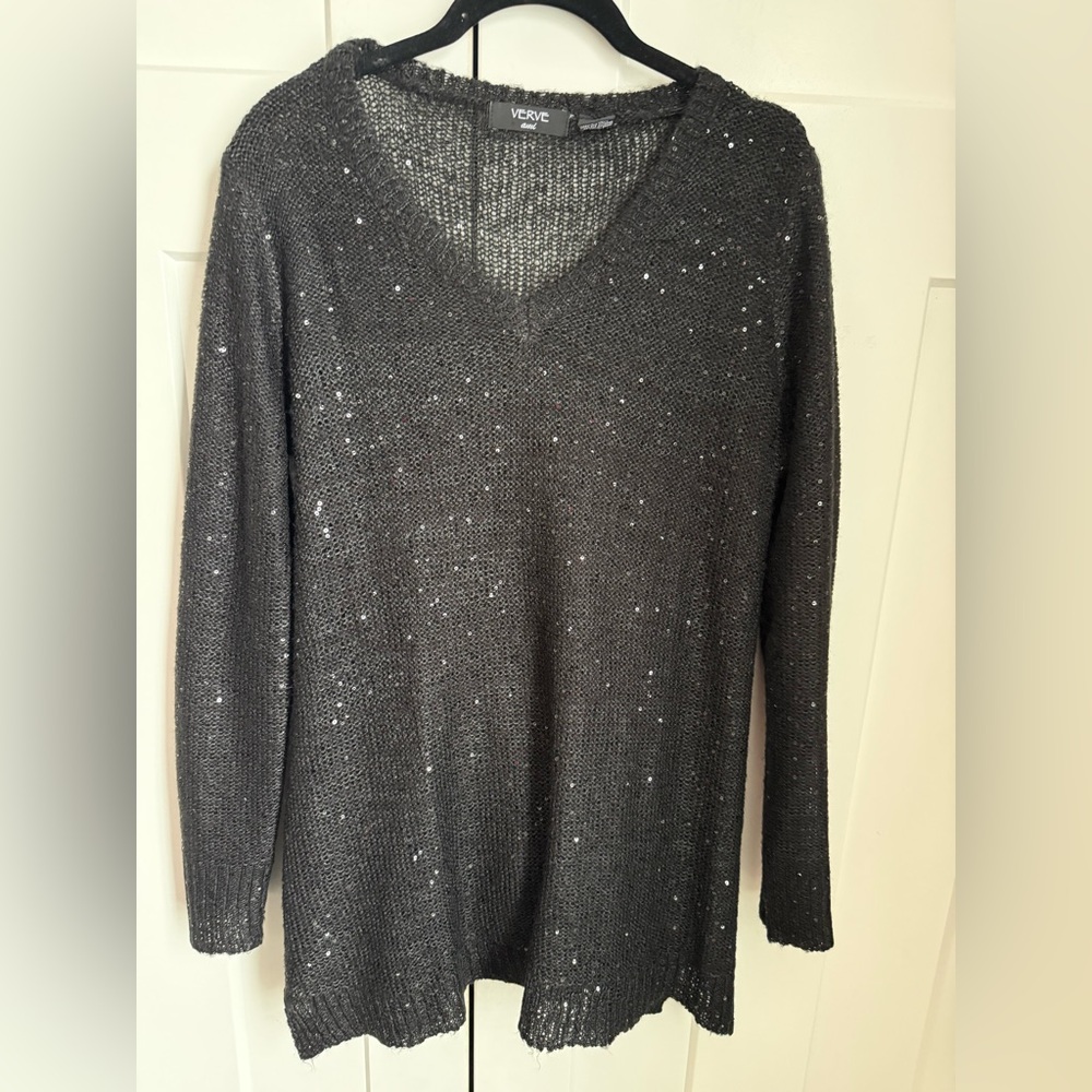 Verve Ami Charcoal V-Neck Sweater with sequins. Size M. Like New.